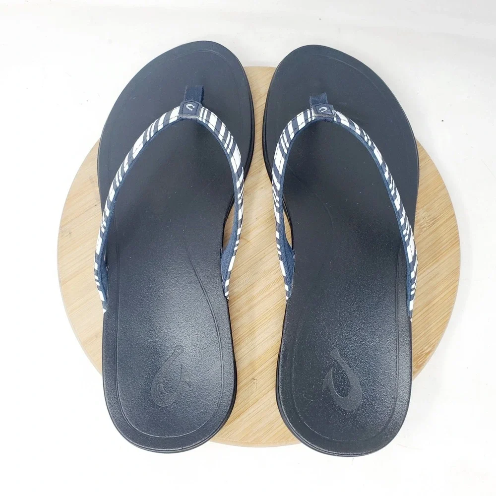 Olukai‎ Hoopio Sandals Womens 9 Striped Flip Flop Thong Pool Beach Shoes Ho'opio